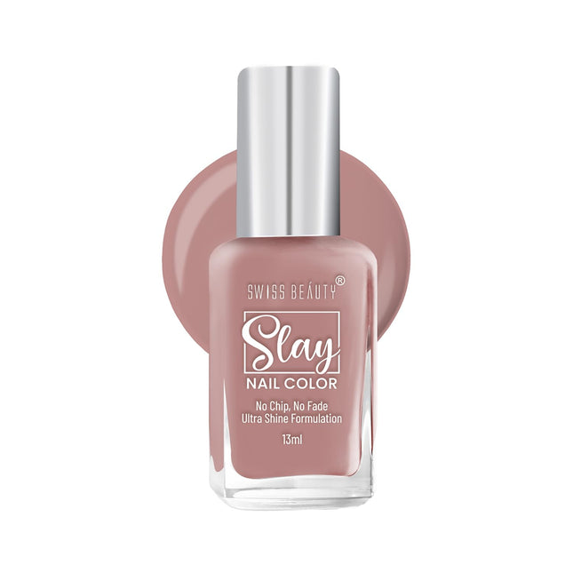 Swiss Beauty Slay Nail Color | Glossy Finish Nude Brown, - 13ml