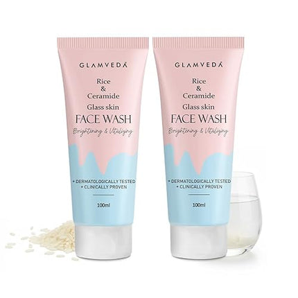 Glamveda Korean Rice Face Wash With Rice Water & Ceramide for Glass Skin (Pack of 2,100ml)