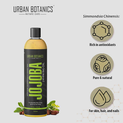 UrbanBotanics Cold Pressed Jojoba Oil for Skin & Hair - Virgin & Unrefined - 100ml