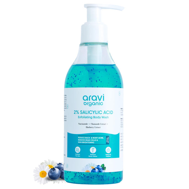Aravi Organic 2% Salicylic Acid Exfoliating Body Wash With Niacinamide And Blueberry-300 Ml
