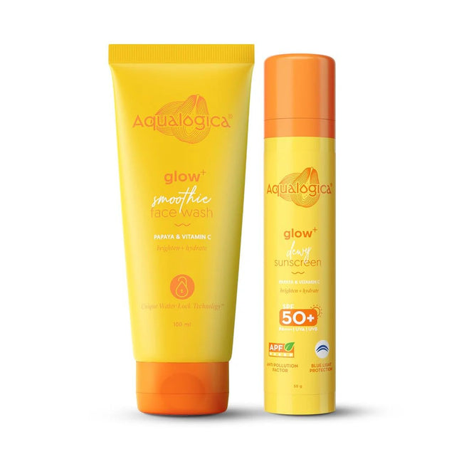 Aqualogica Glow+ Dewy Skin Combo | Face Wash + Sunscreen | 100 g + 50 g