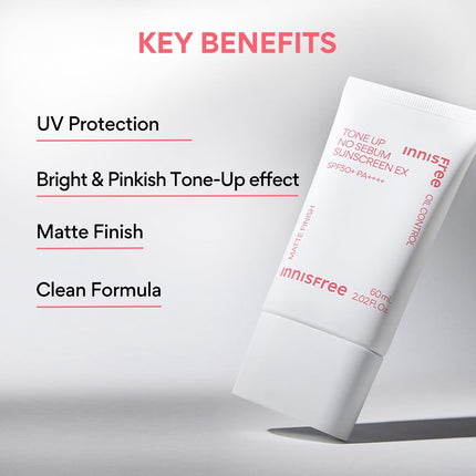 Innisfree Tone Up No Sebum Tinted Sunscreen with SPF 50+ PA++++ 60ml