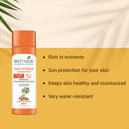 Biotique Bio Sandalwood Sunscreen Ultra Soothing Face Lotion, SPF 50+ For All Skin Types| 120ml