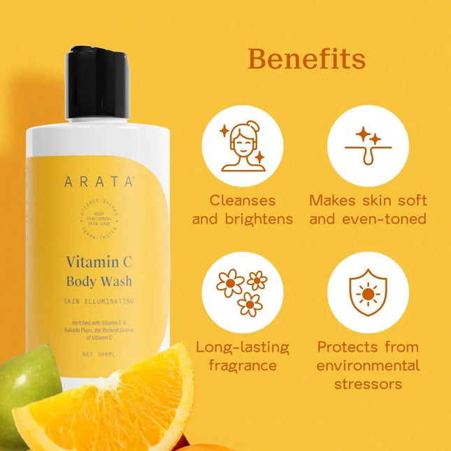 Arata 1% Vitamin C Daily Glow Body Wash For Soft & Even Toned Skin-300ML