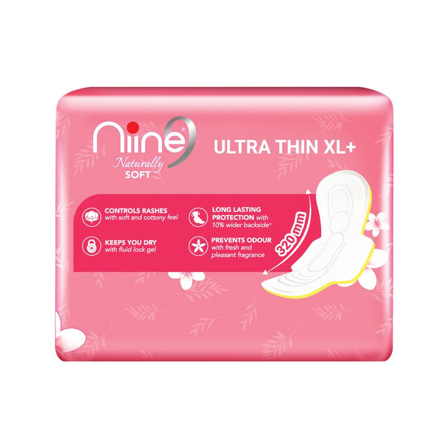 NIINE Naturally Soft Ultra Thin XL+ Sanitary Napkins |320mm (Pack of 1) 50 Pads