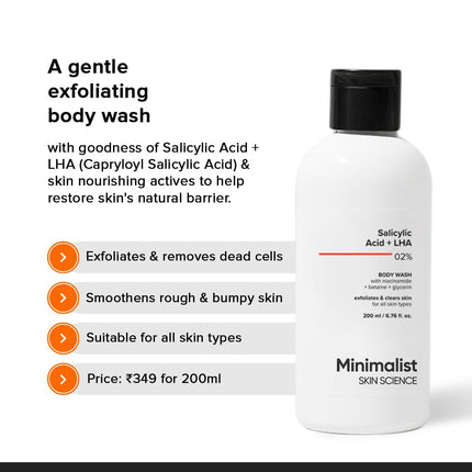 Minimalist 2% Salicylic Acid + LHA Body Wash -200ml