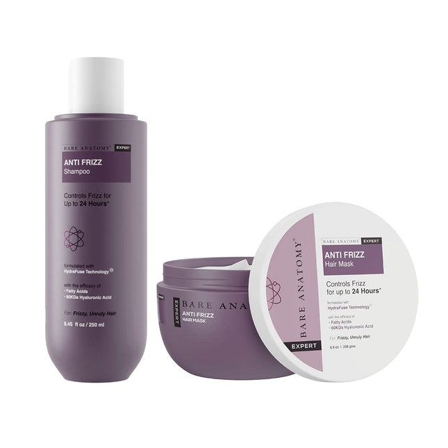 Bare Anatomy Anti Frizz Shampoo + Hair Mask Kit  Hyaluronic Acid & Fatty Acids 250ml + 250g