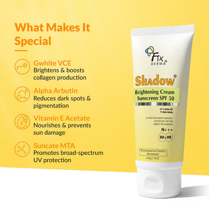 Fixderma Shadow Brightening Sunscreen SPF50 PA+++ with 1% Alpha Arbutin-50GM