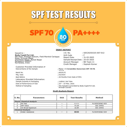 WOW Skin Science Japanese Yuzu + Vitamin C with 5 Ceramides Dewy Bright Sunscreen Gel | SPF 70 PA++++ 80ml