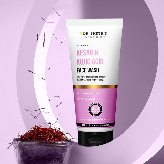 Dr. Sheth's Kesar & Kojic Acid Facewash | With Kesar, Kojic Acid, Niacinamide & Hyaluronic Acid-For All Skin Types |100 g