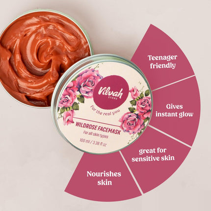 Vilvah Store Wild Rose Face Mask  With Aloe Vera And Rose Water-100gm