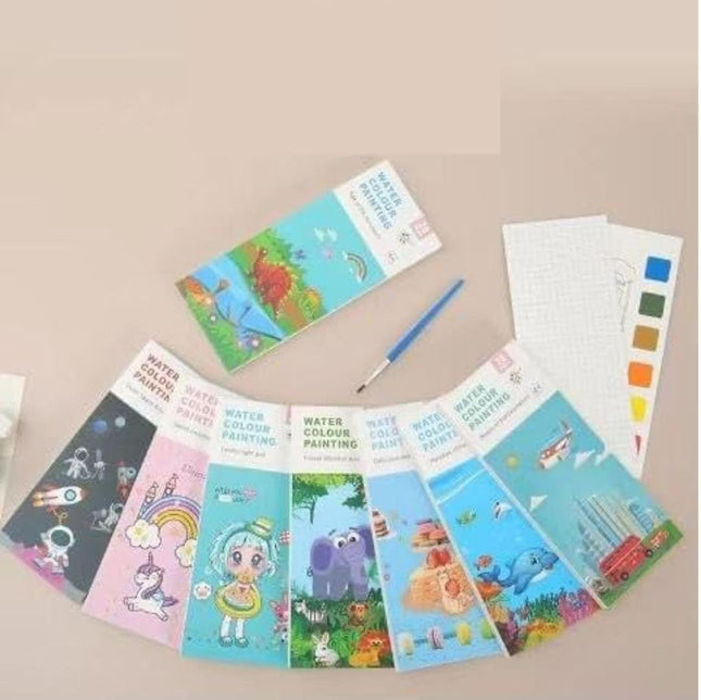 Anushil Watercolour Painting Book Kids - Portable Kids Coloring Water Book - 20 Sheets and 1 Brush - Multicolour (Assorted Animal Designs)