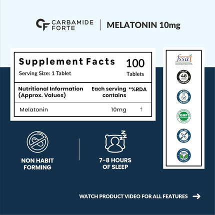 Carbamide Forte Melatonin 10 mg Pills | Sleep 100 Veg Tablets