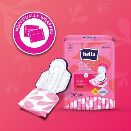 Bella Classic Comfort Maxi Drai Pads/Sanitary Napkins 28 Cm Size Xl, Pack Of 1, 20 Pcs