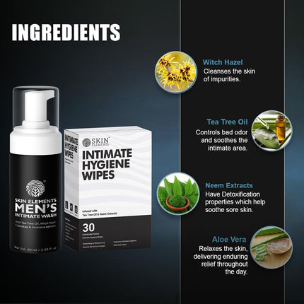 Skin Elements Intimate Hygiene Combo | Intimate Wash Men 120 ml & 30 Wipes