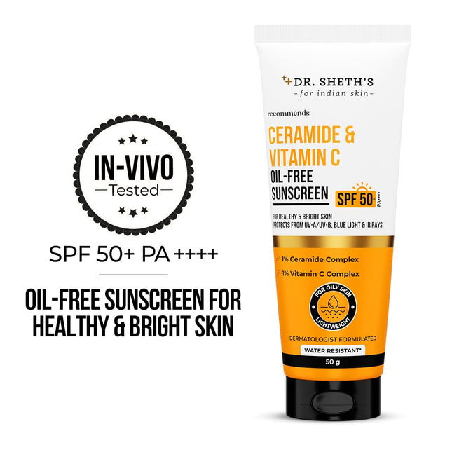 Dr. Sheth's Ceramide & Vitamin C Oil-Free Sunscreen SPF 50+ PA++++  For Men & Women | 50 g