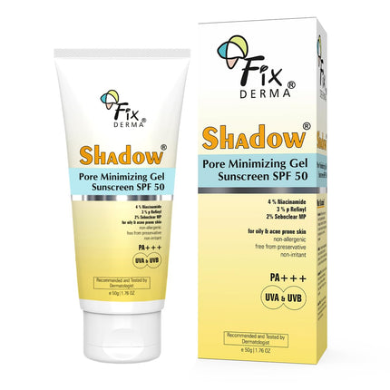 Fixderma Shadow Pore Minimizing Gel Sunscreen SPF 50 PA+++ with 4% Niacinamide -50GM