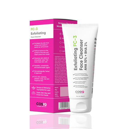 Cos-IQ Exfoliating Face Wash for Oily & Dry Skin | 2% Salicylic Acid BHA & 10% Glycolic Acid AHA | 100ml