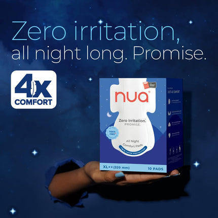 Nua All Night Comfort Sanitary Pads | Pack of 10 (XL++ 320mm)