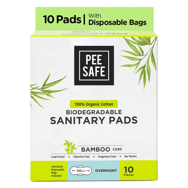 Pee Safe 100% Organic Cotton Biodegradable Sanitary Pads Pack of 10
