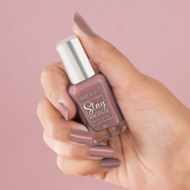Swiss Beauty Slay Nail Color | Glossy Finish Nude Brown, - 13ml