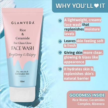 Glamveda Korean Rice & Ceramide 3 Step Skincare Routine Face Wash, Facial Kit & Peel Off Mask