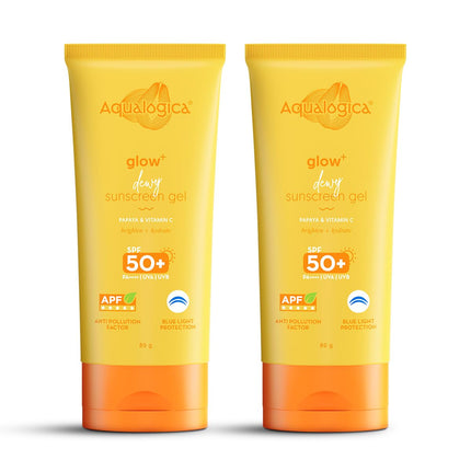 Aqualogica Glow+ Dewy Sunscreen SPF 50 PA++++ with Papaya & Vitamin C | For Oily, Combination & Dry Skin For Men & Women | 80g x 2