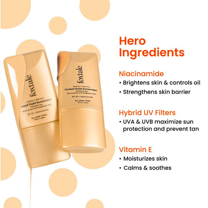 Foxtale SPF 50 Tinted cPA++++ - Nude | Niacinamide & Vitamin E | UVA/UVB Protection + BB Cream + Foundation- 50ml
