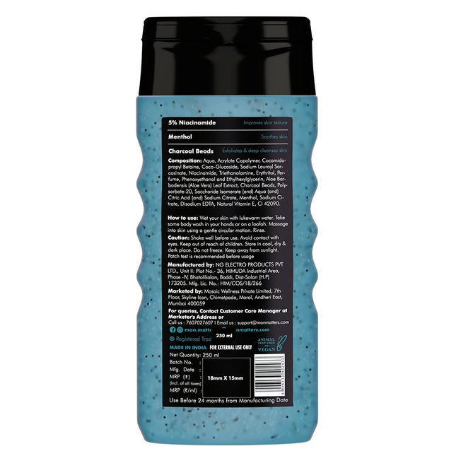 Man Matters 3 in 1 Action Charcoal & Menthol Body Wash with Loofah-250ml