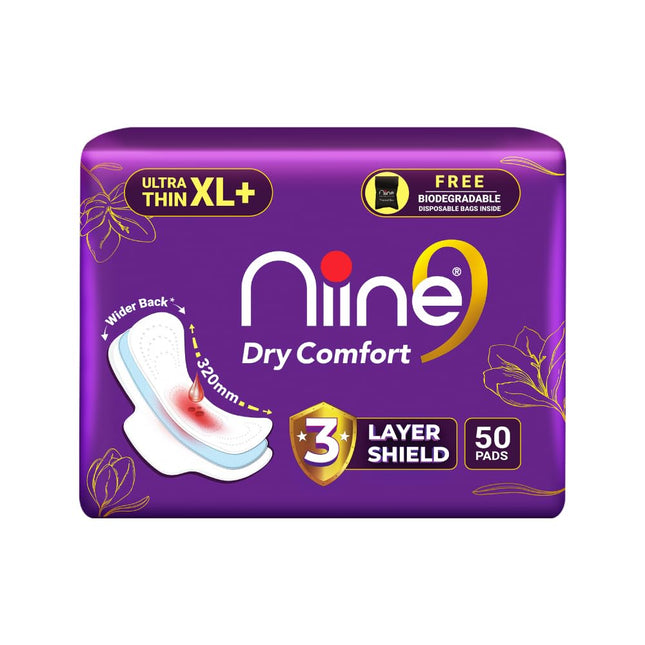 NIINE Dry Comfort Ultra Thin XL+ Sanitary Napkins (Pack of 1) 50 Pads|320mm