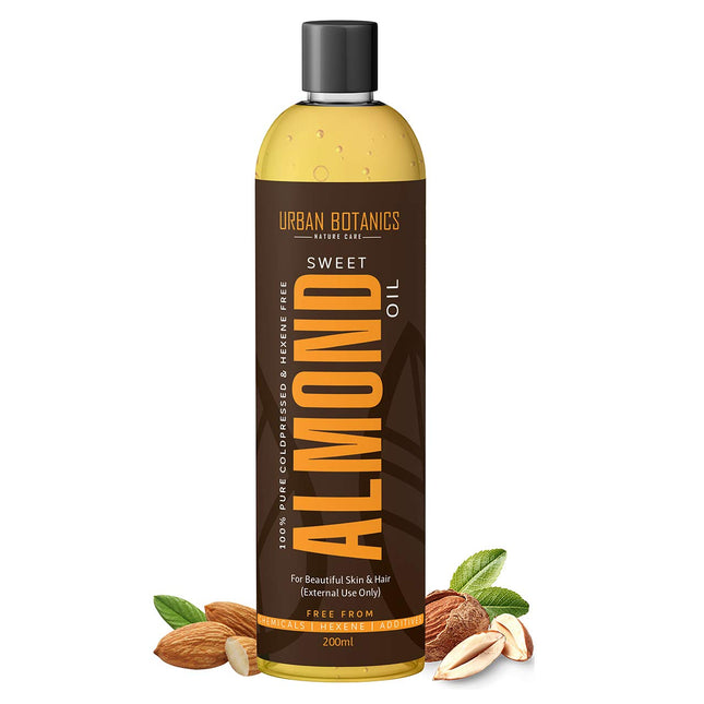 UrbanBotanics Pure Cold Pressed Sweet Almond Oil for Hair and Skin, 200ml