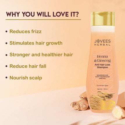 Jovees Herbal Henna & Ginseng Anti Hair Fall Shampoo for All Hair Types | Men & Women - 300ml