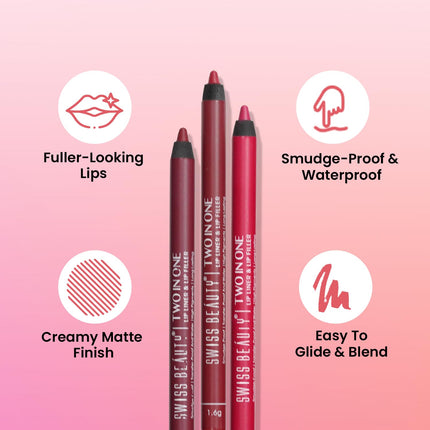 Swiss Beauty 2-In-1 Creamy Matte Lip Liner + Lip Filler -1.6g