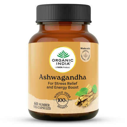 Organic India Pure Ashwagandha Root Capsules - 60 Veg Caps -400mg