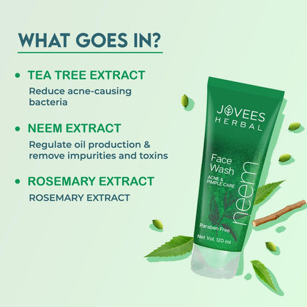 Jovees Herbal Neem Face Wash With Neem & Tea Tree Extracts For Men & Women | 120 ML