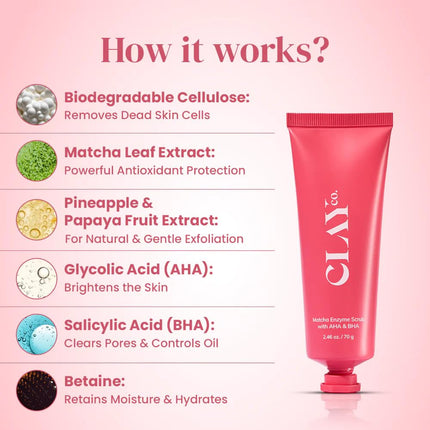 ClayCo Matcha Enzyme Scrub with AHA + BHA- 70 g