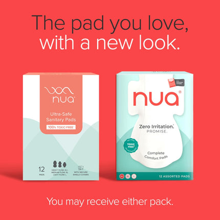 Nua Ultra-Safe 12 Sanitary Pads| 3 sizes in 1: 3 Heavy Flow-XL+, 5 Medium-XL & 4 Light-L |