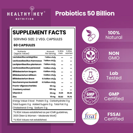 Healthy Hey Nutrition Probiotics  60 Veg Capsules
