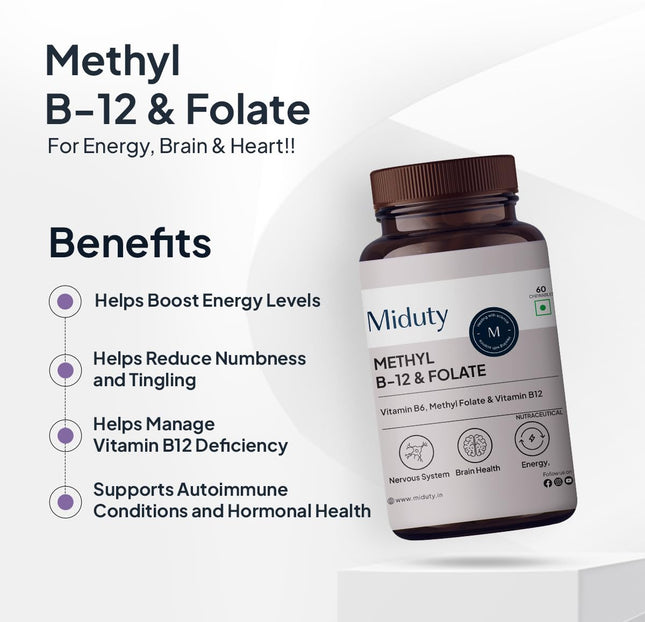 Miduty B-Complex Vitamin B12 Folate 60 Veg Tablets