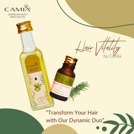 CAMIA Premium Cold Pressed Organic Castor Oil, 100 ML + Rosemary Essential Oil