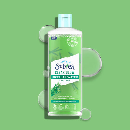 St. Ives Clear Glow Tea Tree Micellar Water 3-In-1 Cleanser, Toner & Makeup Remover for All Skin Types-400ml