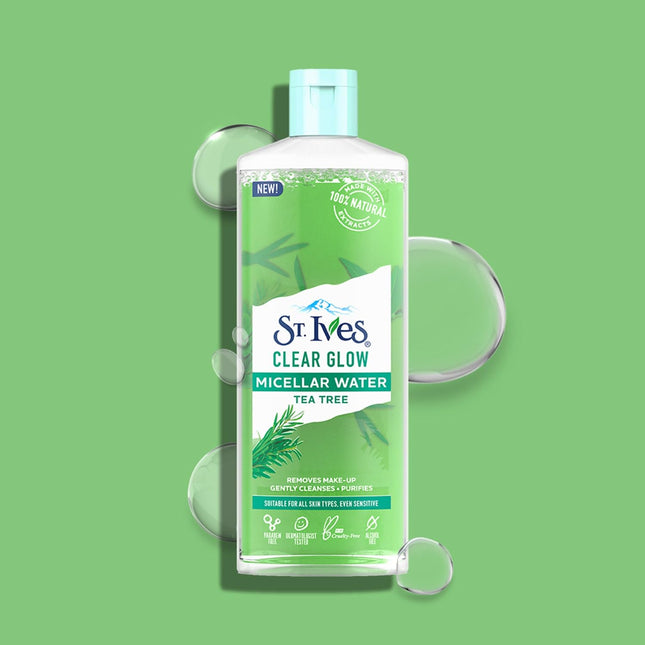 St. Ives Clear Glow Tea Tree Micellar Water 3-In-1 Cleanser, Toner & Makeup Remover for All Skin Types-400ml