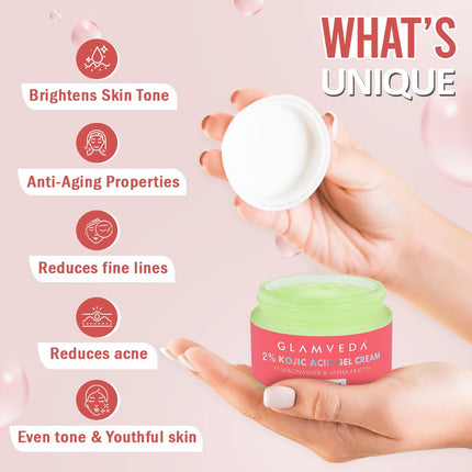 Glamveda 2% Kojic Acid Gel Cream with Niacinamide & Alpha Arbutin - 50gm
