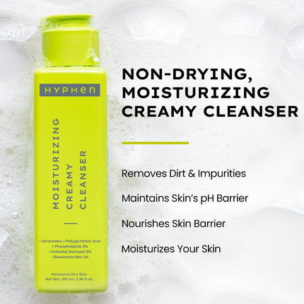 Hyphen Moisturizing Creamy Cleanser for Dry & Sensitive Skin | 2% Ceramides & Polyglutamic Acid | 100ml