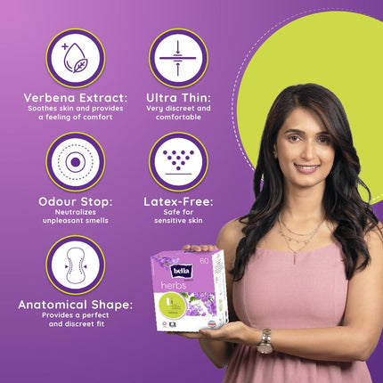 Bella Herbs Panty Liners, (Verbena Normal)(Pack of 60)