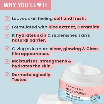 Glamveda Rice & Ceramide Face Moisturizer Cream -50ml