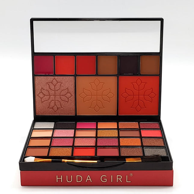 HUDA GIRL All-in-One Makeup Kit with Mirror - Includes 24 Eyeshadow Palette with Brush, 3 Eyebrow Powder, 3 Lip Gloss, 2 Applicator, Blush Contour