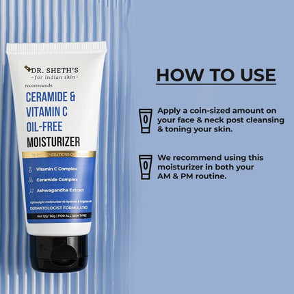 Dr. Sheth's Ceramide & Vitamin C Oil-Free Duo |Spf 50 Sunscreen & Moisturizer Combo For Oily Skin 50 G X 2