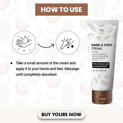 TNW-THE NATURAL WASH Hand & Foot Cream with Vitamin E, Shea Butter & Coconut Oil - 50gm