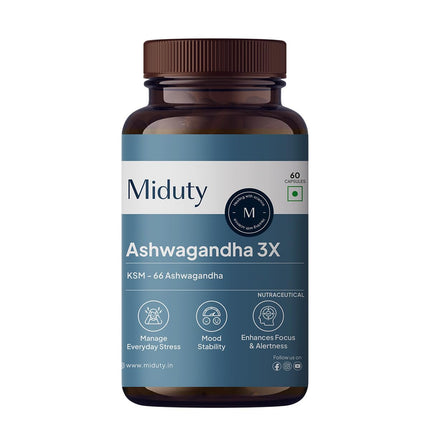 Miduty Ashwagandha 3X Supplement 500 mg-60 Veg Capsules